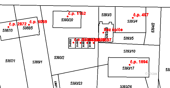 Jihlava 3596 na parcele st. 5393/14 v KÚ Jihlava, Katastrální mapa