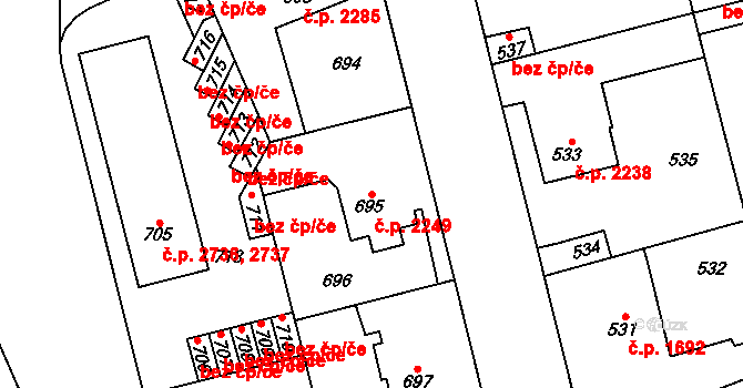 Kladno 2249 na parcele st. 695 v KÚ Kladno, Katastrální mapa
