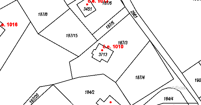 Ostravice 1010 na parcele st. 3713 v KÚ Staré Hamry 2, Katastrální mapa