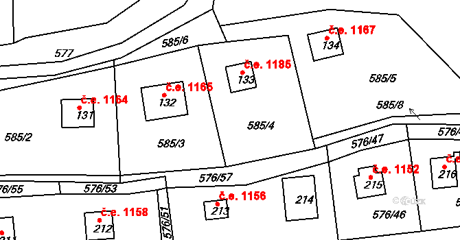 Malé Přílepy 1185, Chyňava na parcele st. 133 v KÚ Malé Přílepy, Katastrální mapa