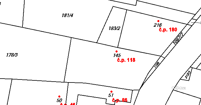Nepolisy 118 na parcele st. 145 v KÚ Nepolisy, Katastrální mapa