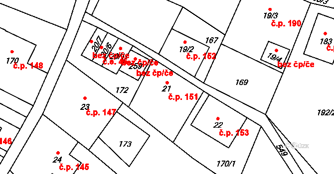 Prácheň 151, Kamenický Šenov na parcele st. 21 v KÚ Prácheň, Katastrální mapa