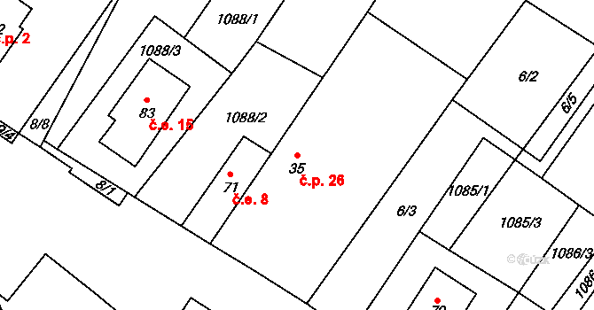 Trnobrany 26, Liběšice na parcele st. 35 v KÚ Trnobrany, Katastrální mapa