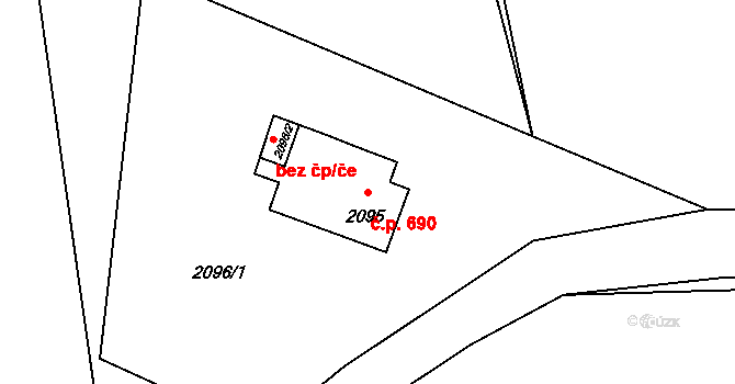 Lutyně 690, Orlová na parcele st. 2095 v KÚ Horní Lutyně, Katastrální mapa
