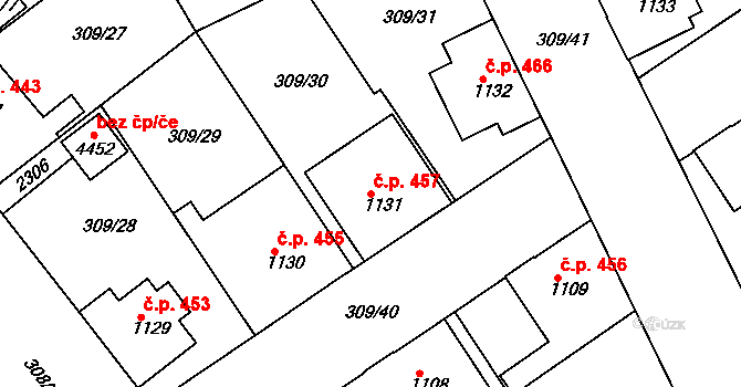 Valdické Předměstí 457, Jičín na parcele st. 1131 v KÚ Jičín, Katastrální mapa