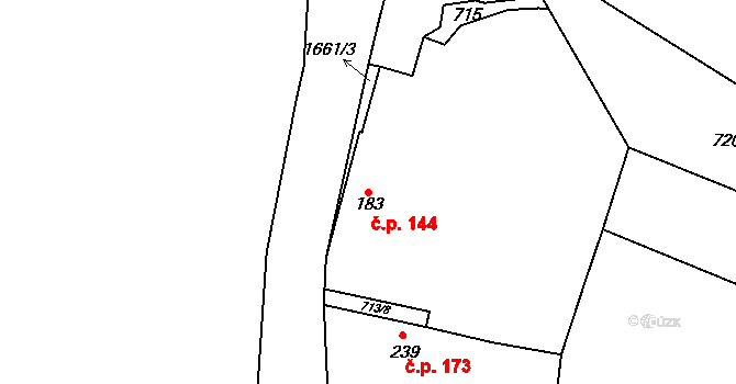 Lnáře 144 na parcele st. 183 v KÚ Lnáře, Katastrální mapa