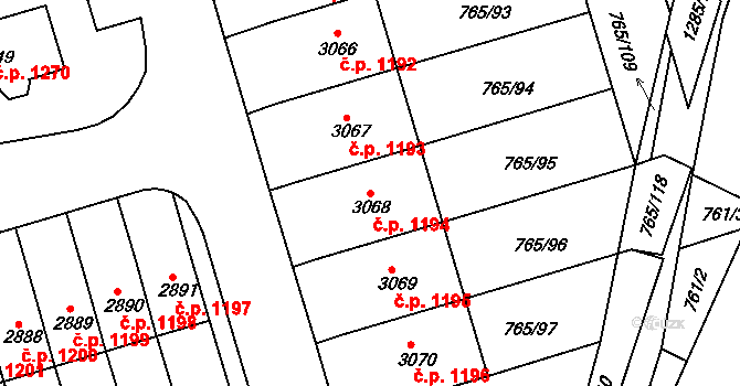 Strakonice I 1194, Strakonice na parcele st. 3068 v KÚ Strakonice, Katastrální mapa