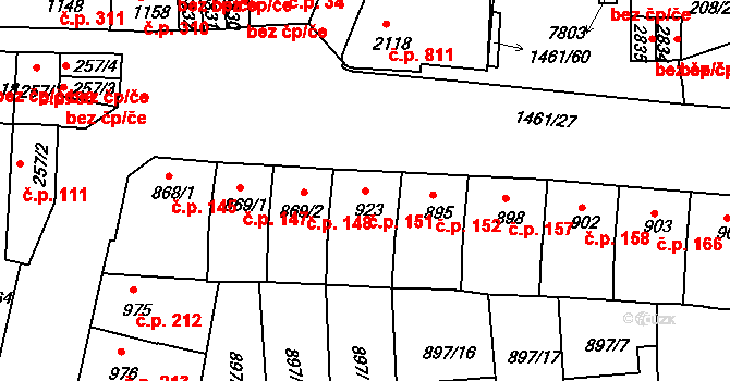 Horka-Domky 151, Třebíč na parcele st. 923 v KÚ Třebíč, Katastrální mapa