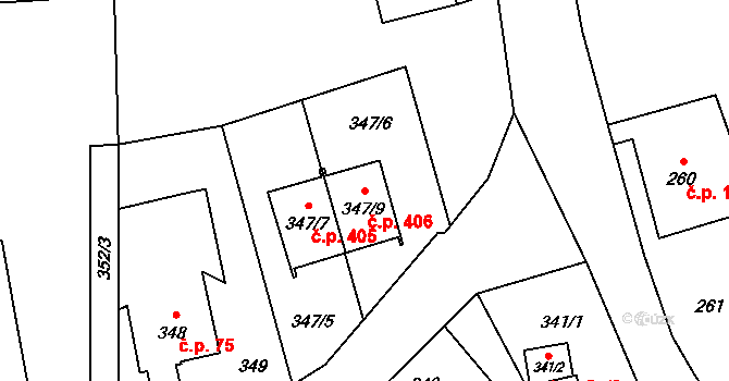 Záblatí 406, Bohumín na parcele st. 347/9 v KÚ Záblatí u Bohumína, Katastrální mapa