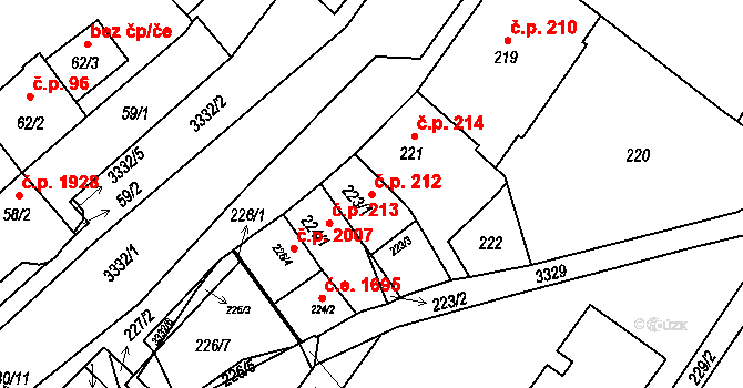 Pelhřimov 212 na parcele st. 223/1 v KÚ Pelhřimov, Katastrální mapa