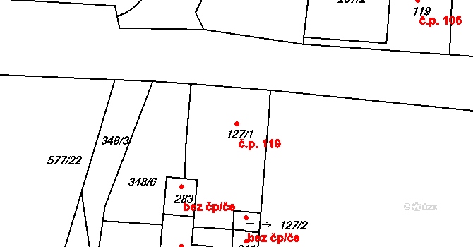 Oldřichov 119, Jeníkov na parcele st. 127/1 v KÚ Oldřichov u Duchcova, Katastrální mapa