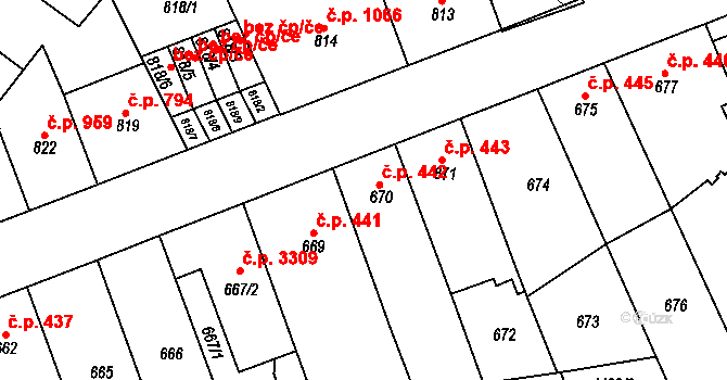 Teplice 442 na parcele st. 670 v KÚ Teplice, Katastrální mapa