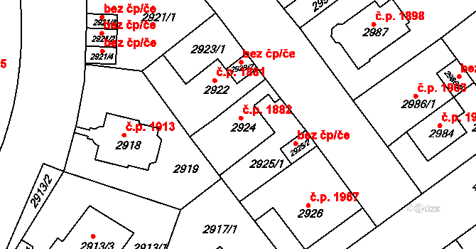 Teplice 1882 na parcele st. 2924 v KÚ Teplice, Katastrální mapa