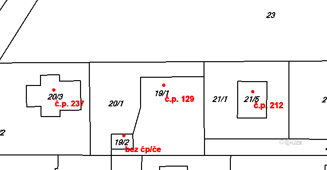 Pržno 129 na parcele st. 19/1 v KÚ Pržno, Katastrální mapa
