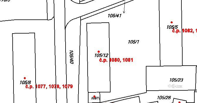 Frýdlant 1080,1081, Frýdlant nad Ostravicí na parcele st. 105/12 v KÚ Frýdlant nad Ostravicí, Katastrální mapa