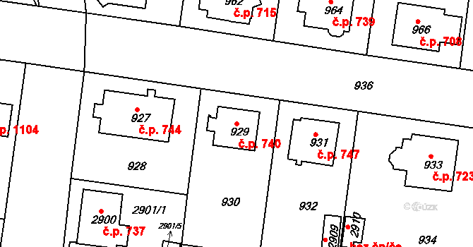Sokolov 740 na parcele st. 929 v KÚ Sokolov, Katastrální mapa