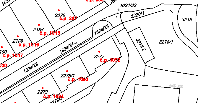 Cheb 1092 na parcele st. 2277 v KÚ Cheb, Katastrální mapa