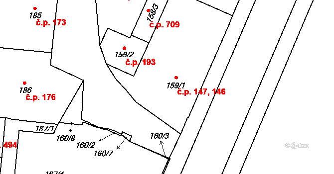 Mariánské Lázně 146,147 na parcele st. 159/1 v KÚ Mariánské Lázně, Katastrální mapa