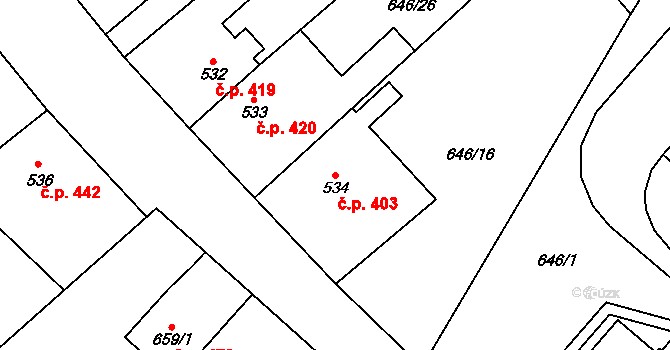Borohrádek 403 na parcele st. 534 v KÚ Borohrádek, Katastrální mapa