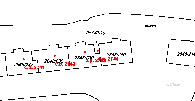 Záběhlice 2744, Praha na parcele st. 2848/240 v KÚ Záběhlice, Katastrální mapa