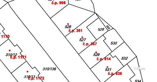 Michle 367, Praha na parcele st. 527 v KÚ Michle, Katastrální mapa