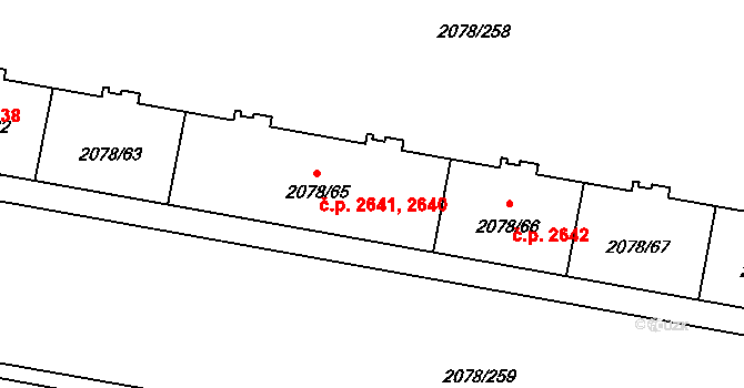 Záběhlice 2641, Praha na parcele st. 2078/65 v KÚ Záběhlice, Katastrální mapa