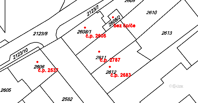 Chomutov 2787 na parcele st. 2611 v KÚ Chomutov II, Katastrální mapa