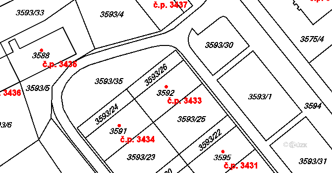 Chomutov 3433 na parcele st. 3592 v KÚ Chomutov I, Katastrální mapa