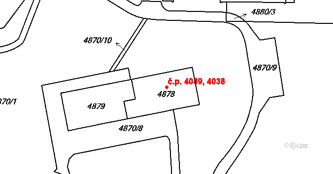 Chomutov 4038,4039 na parcele st. 4878 v KÚ Chomutov I, Katastrální mapa