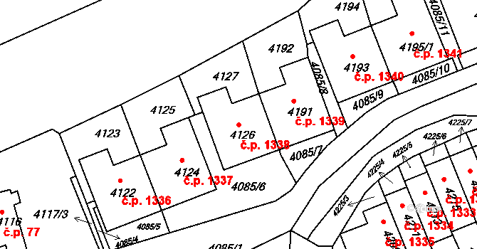 Jirkov 1338 na parcele st. 4126 v KÚ Jirkov, Katastrální mapa