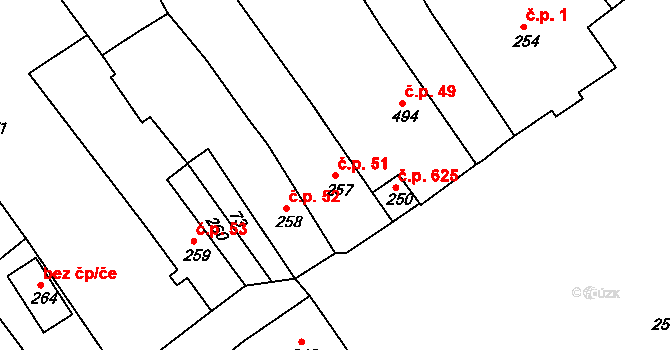 Hodkovice nad Mohelkou 51 na parcele st. 257 v KÚ Hodkovice nad Mohelkou, Katastrální mapa