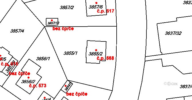 Božkov 568, Plzeň na parcele st. 3855/2 v KÚ Plzeň, Katastrální mapa