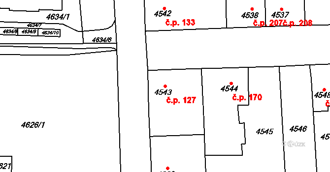 Doudlevce 127, Plzeň na parcele st. 4543 v KÚ Plzeň, Katastrální mapa