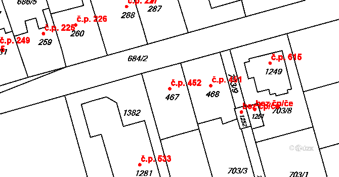 Parník 452, Česká Třebová na parcele st. 467 v KÚ Parník, Katastrální mapa