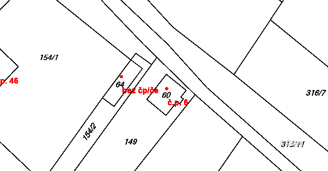 Prusice 6 na parcele st. 60 v KÚ Prusice, Katastrální mapa