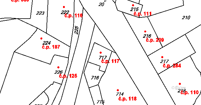Týnec nad Labem 117 na parcele st. 717 v KÚ Týnec nad Labem, Katastrální mapa