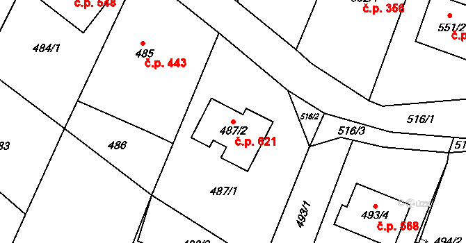 Želechovice nad Dřevnicí 621 na parcele st. 487/2 v KÚ Želechovice nad Dřevnicí, Katastrální mapa