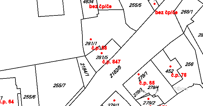 Beroun-Závodí 847, Beroun na parcele st. 281/5 v KÚ Beroun, Katastrální mapa