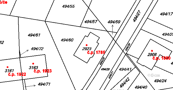 Lysá nad Labem 1785 na parcele st. 2923 v KÚ Lysá nad Labem, Katastrální mapa