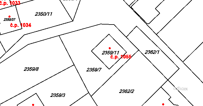 Bučovice 1055 na parcele st. 2359/11 v KÚ Bučovice, Katastrální mapa