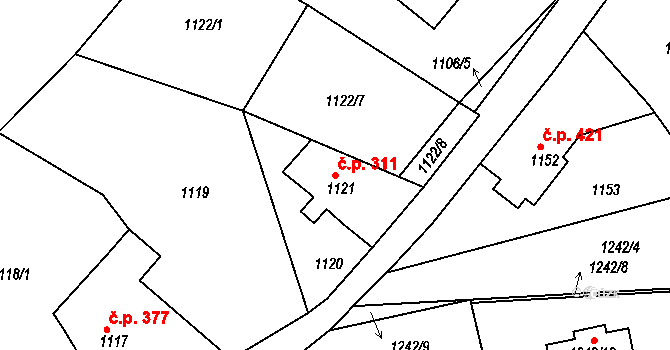 Kluč 311, Habartov na parcele st. 1121 v KÚ Habartov, Katastrální mapa