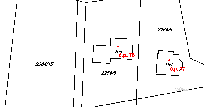 Řimovice 76 na parcele st. 155 v KÚ Řimovice, Katastrální mapa