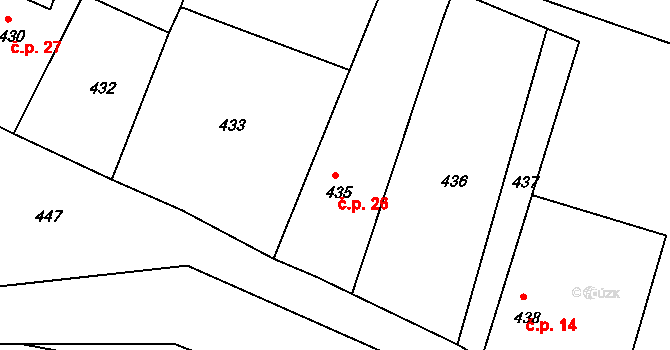Vidolice 26, Pětipsy na parcele st. 435 v KÚ Pětipsy, Katastrální mapa