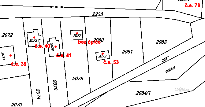 Velká Bystřice 53 na parcele st. 2079 v KÚ Velká Bystřice, Katastrální mapa