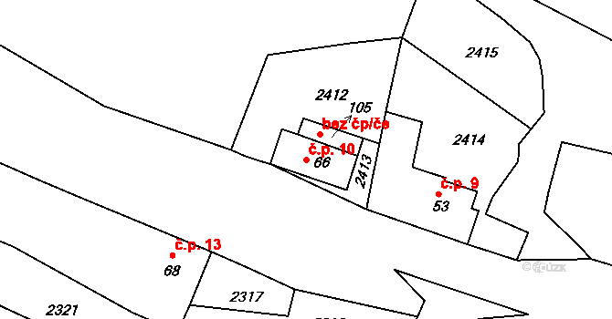 Bačkovice 10 na parcele st. 66 v KÚ Bačkovice, Katastrální mapa