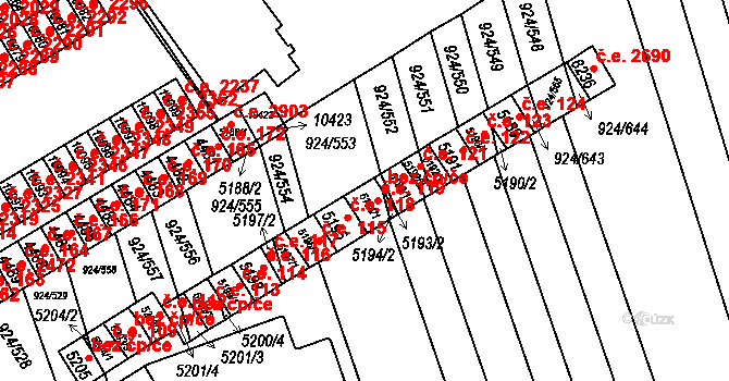 Hodonín 119 na parcele st. 5194/1 v KÚ Hodonín, Katastrální mapa