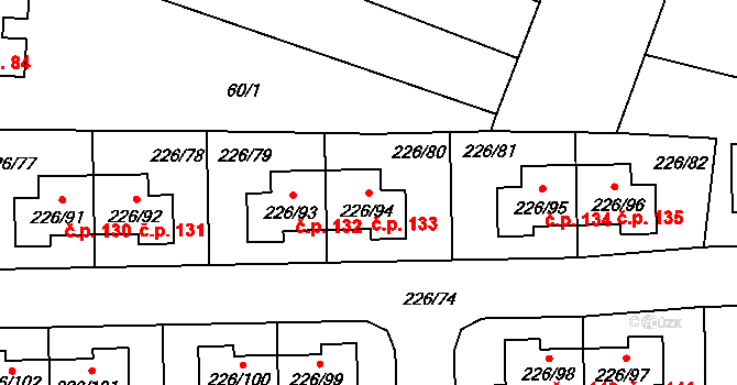 Hájek u Uhříněvsi 133, Praha na parcele st. 226/94 v KÚ Hájek u Uhříněvsi, Katastrální mapa