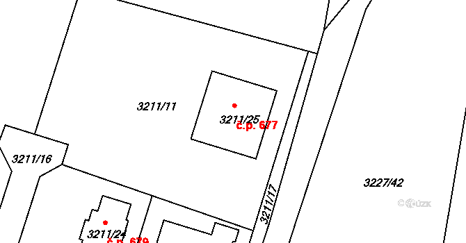 Veselí nad Lužnicí I 677, Veselí nad Lužnicí na parcele st. 3211/25 v KÚ Veselí nad Lužnicí, Katastrální mapa