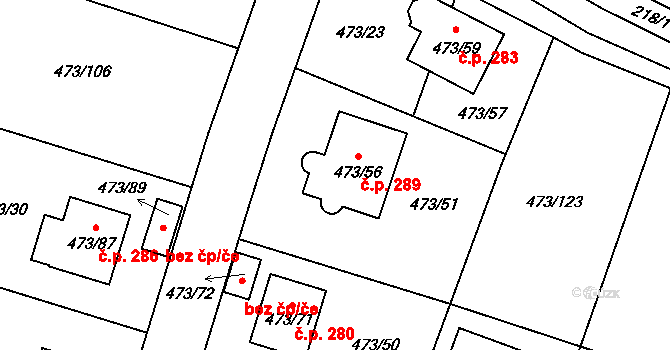 Čelkovice 289, Tábor na parcele st. 473/56 v KÚ Čelkovice, Katastrální mapa
