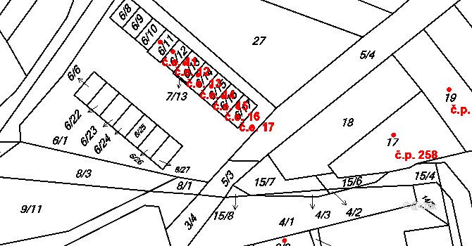Velešovice 17 na parcele st. 6/17 v KÚ Velešovice, Katastrální mapa